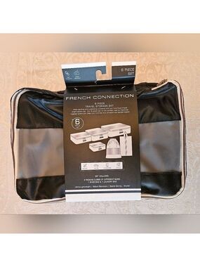 French Connection 6 pce Travel Storage Set, Black, NWT